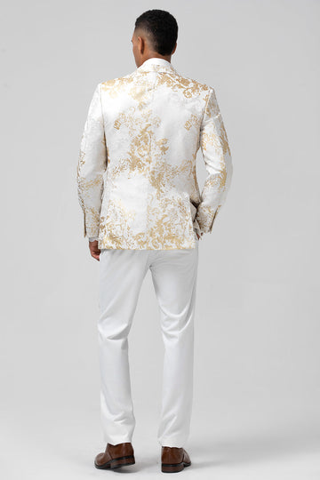 Champagne 2 Piece Pico Lapela Um Botão Jacquard Masculino Prom Suits